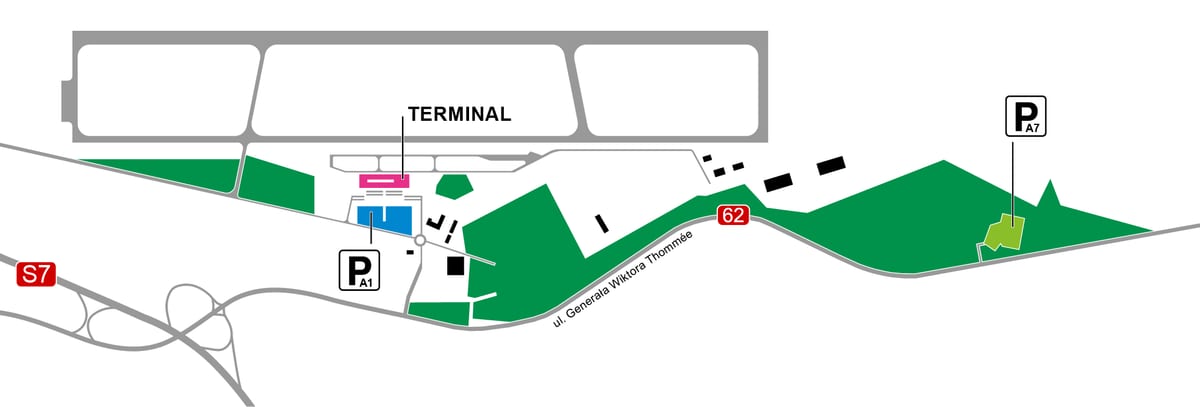 ワルシャワ・モドリン空港とターミナルの地図(WMI)